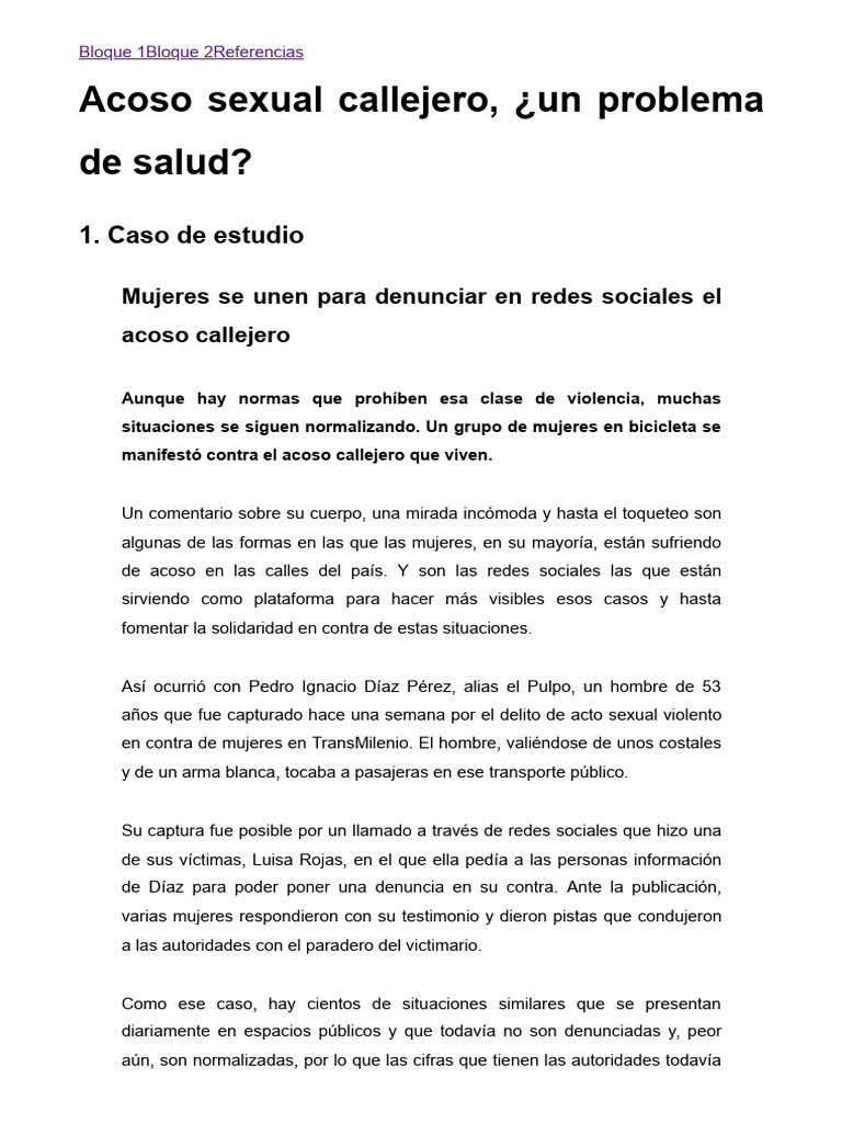Acoso Callejero: Un Problema de Salud Pública | PDF | Acoso sexual ...