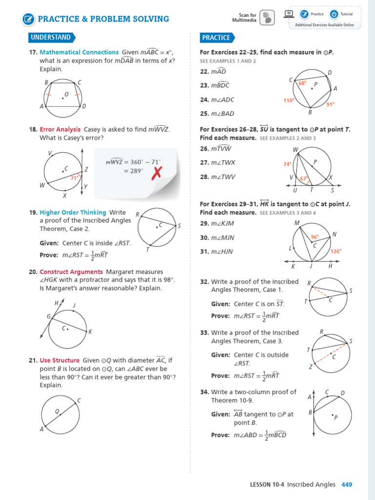 Inscribed Angles Practice Exercises | PDF | Mathematical Proof | Angle