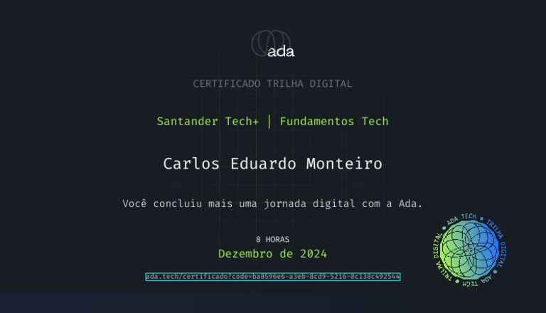Certificado - Santander Tech+ _ Fundamentos Tech | PDF