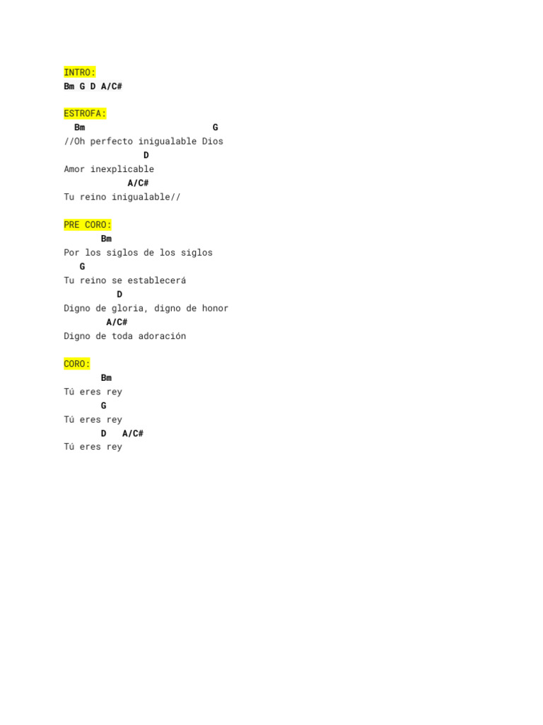 Letra de Canción: Tú Eres Rey | PDF