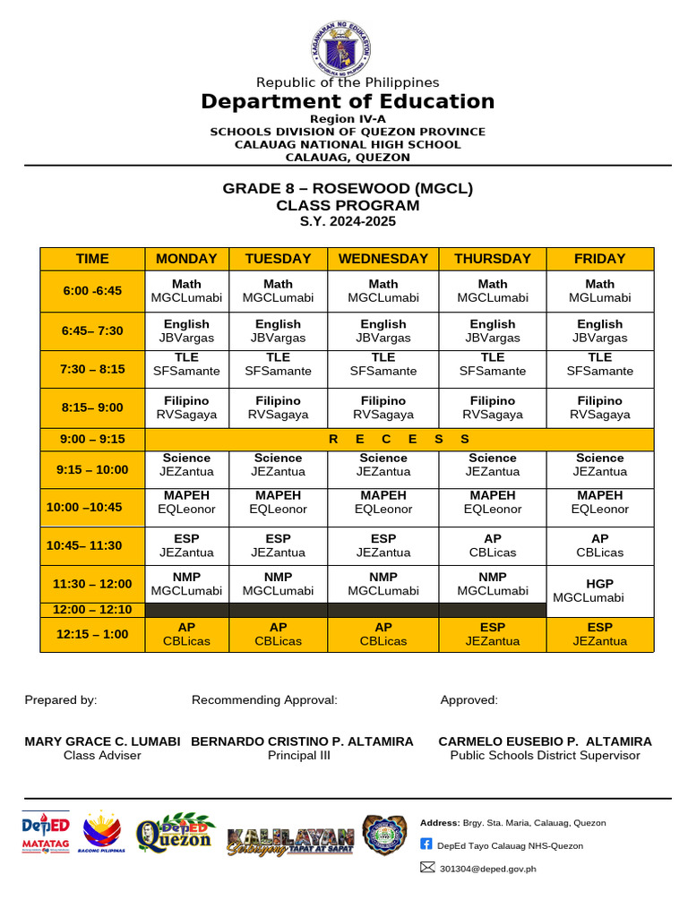 Calauag National High School Class Program 2024-2025 | PDF | Public ...