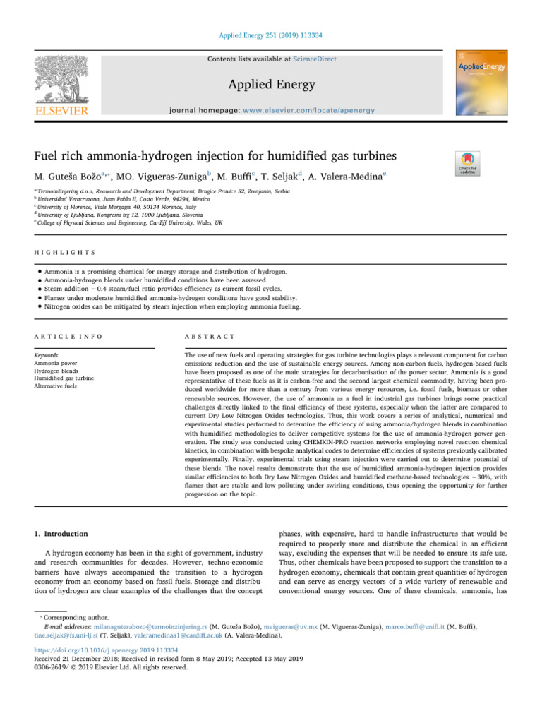 Ammonia-Hydrogen Fuel for Gas Turbines | PDF | Combustion | N Ox