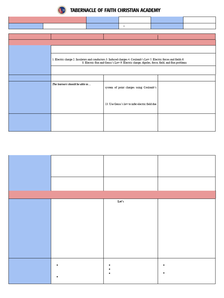 Weekly Learning Plan Sy 2024-2025 (Physics 1 Week 4) | PDF | Capacitor ...