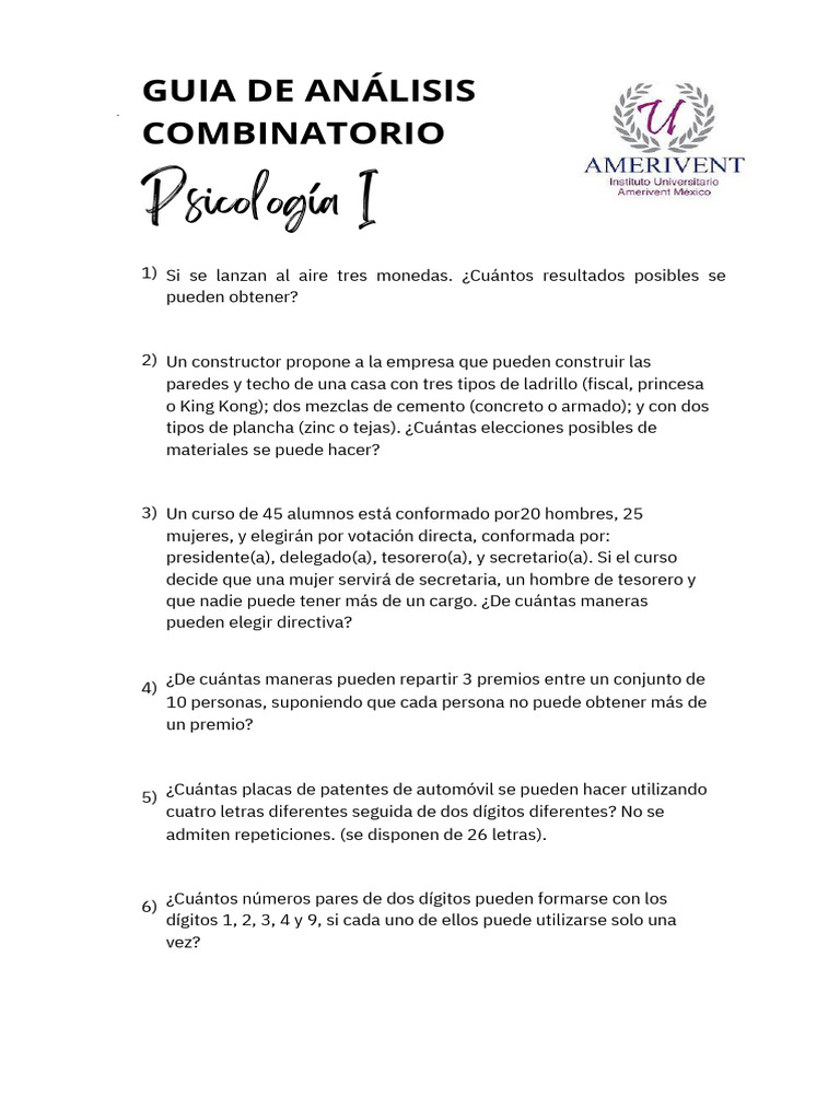 Ejercicios de Combinatoria y Probabilidad | PDF | Permutación ...