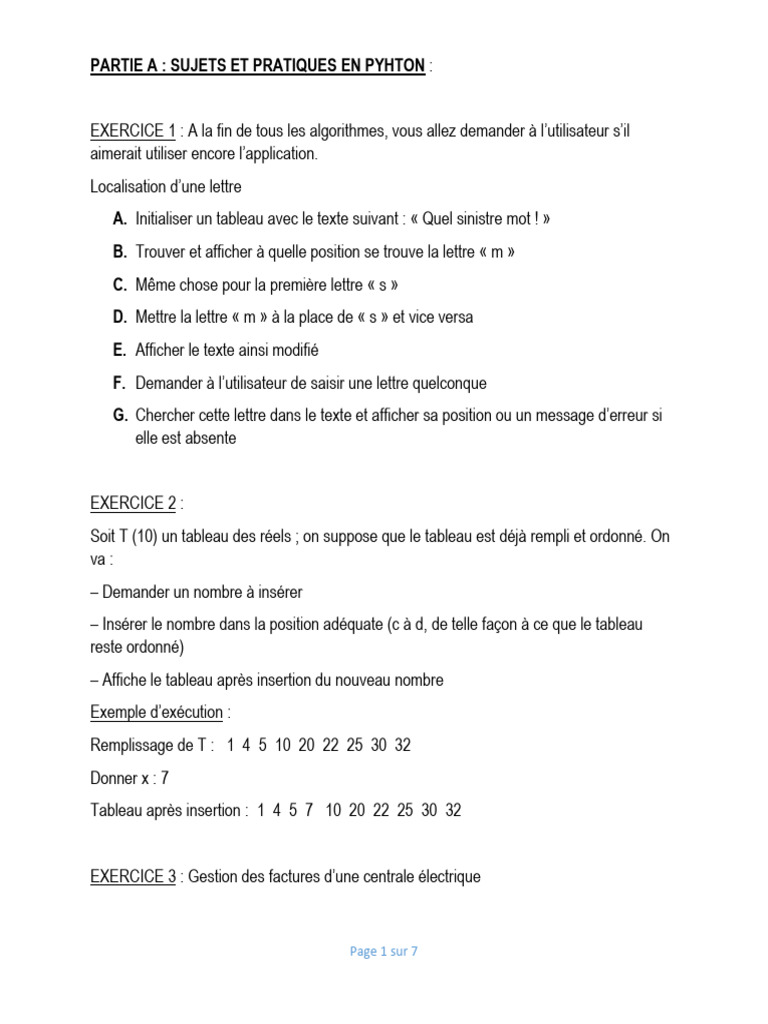 Exercices Pratiques en Python et Algorithmes | PDF | Matrice ...