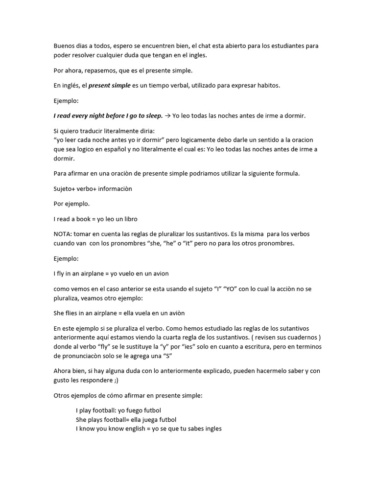 Guía del Presente Simple en Inglés | PDF | Asunto (gramática) | Verbo