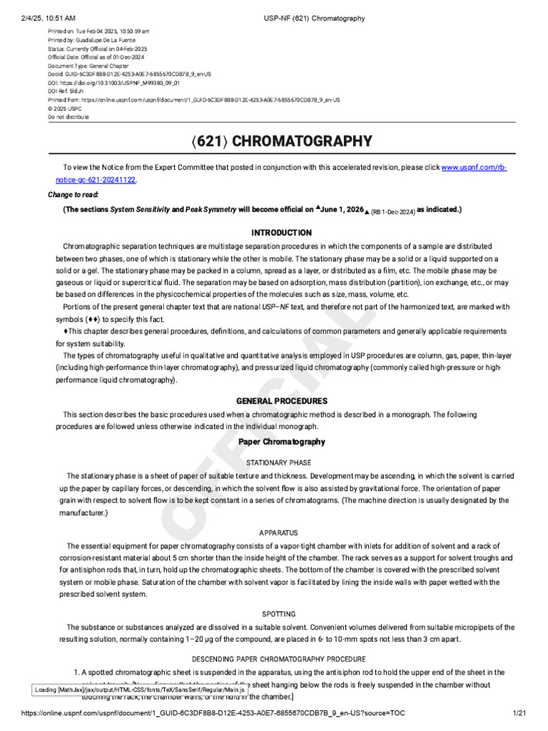 USP General Chapter Chromatography | PDF | Chromatography | Gas ...