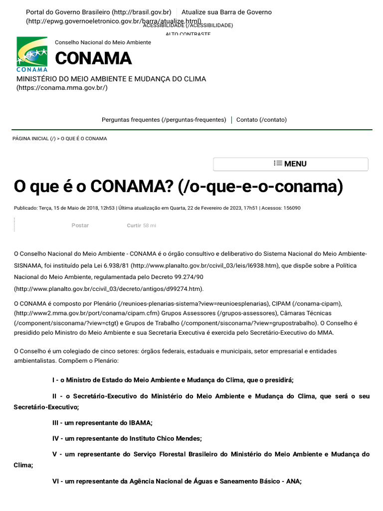 O que é o CONAMA e suas funções | PDF | Ministério (departamento ...