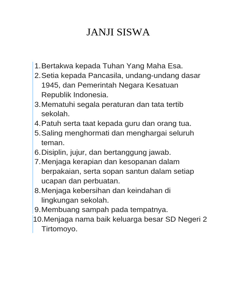 Janji Siswa SD Negeri 2 Tirtomoyo | PDF