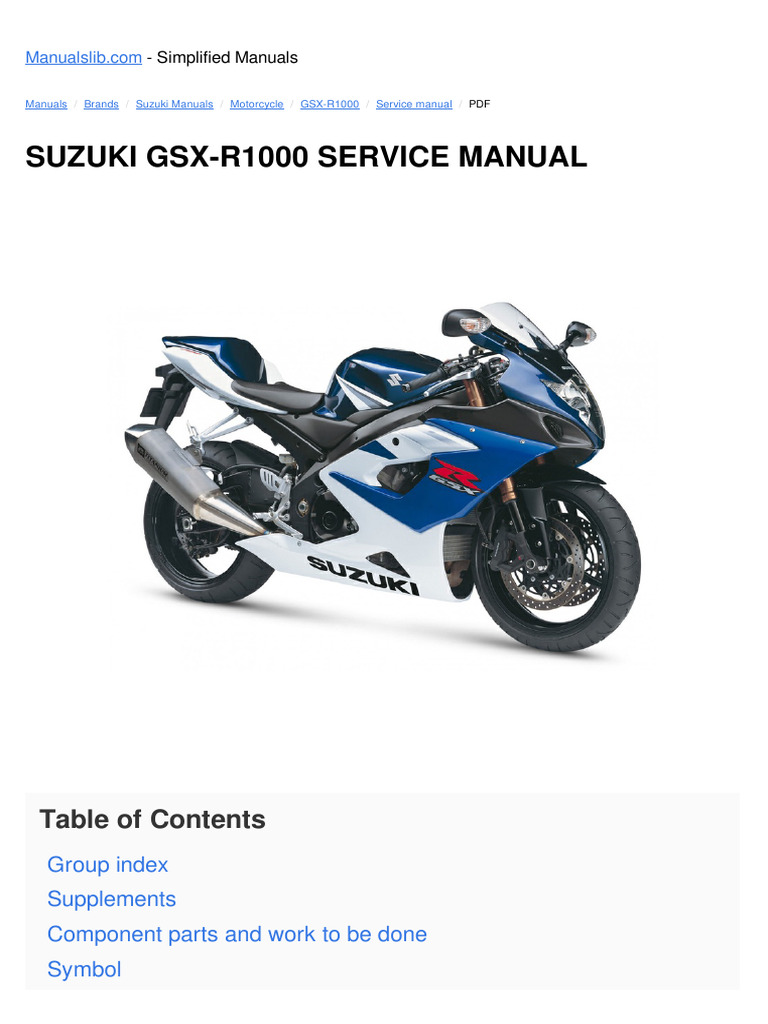 Suzuki GSX-R1000 Service Manual PDF | PDF | Throttle | Brake