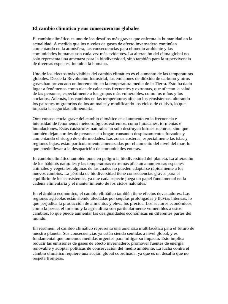 El Cambio Climatico | PDF | Cambio climático | Gases de efecto invernadero