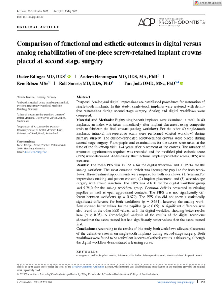 Journal of Prosthodontics - 2023 - Edinger - Comparison of Functional ...
