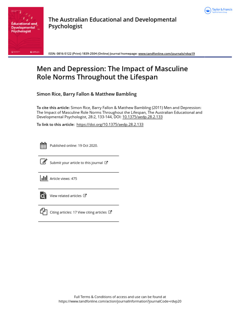 Masculine Norms and Men's Depression | PDF | Behavioural Sciences ...