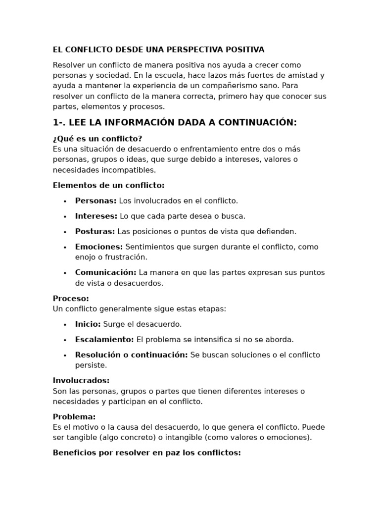 Resolución Positiva de Conflictos | PDF | Conflicto (proceso) | Las ...
