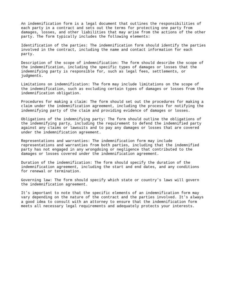Indemnification Form Essentials Guide | PDF