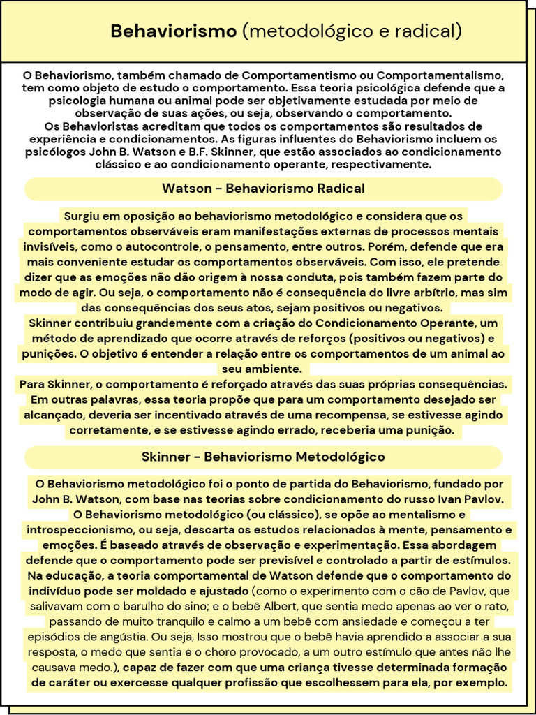 Teoria do Comportamento e Aprendizagem | PDF | Behaviorismo | Comportamento