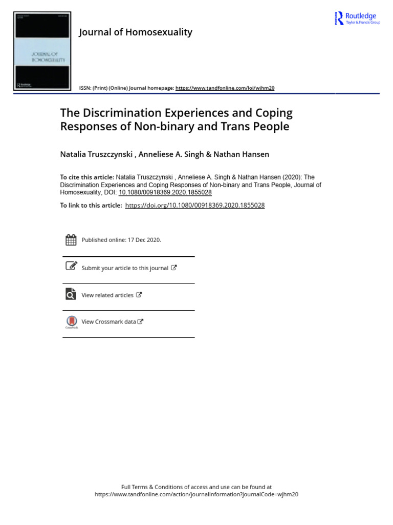 Discrimination and Coping in TNB People | PDF | Mental Health | Social ...