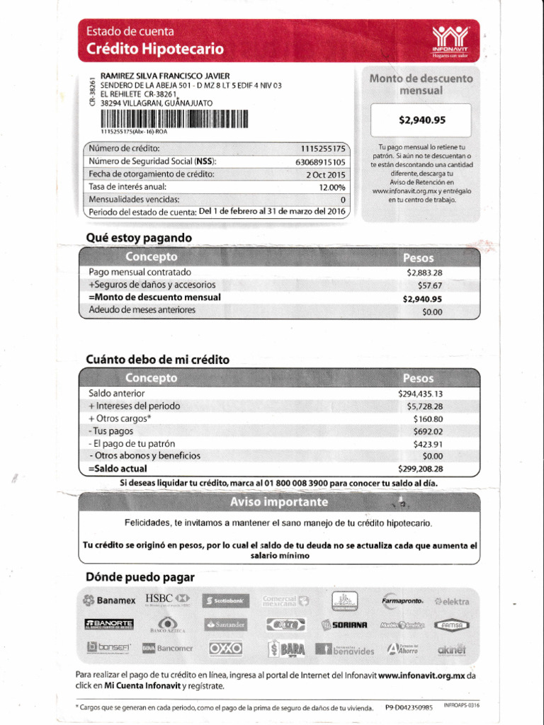 Documentos Estado de Cuenta Infonavit | PDF | Finanzas personales | Deuda