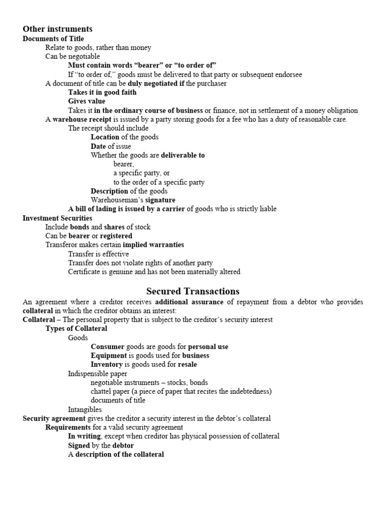 Understanding Documents of Title and Secured Transactions | PDF ...