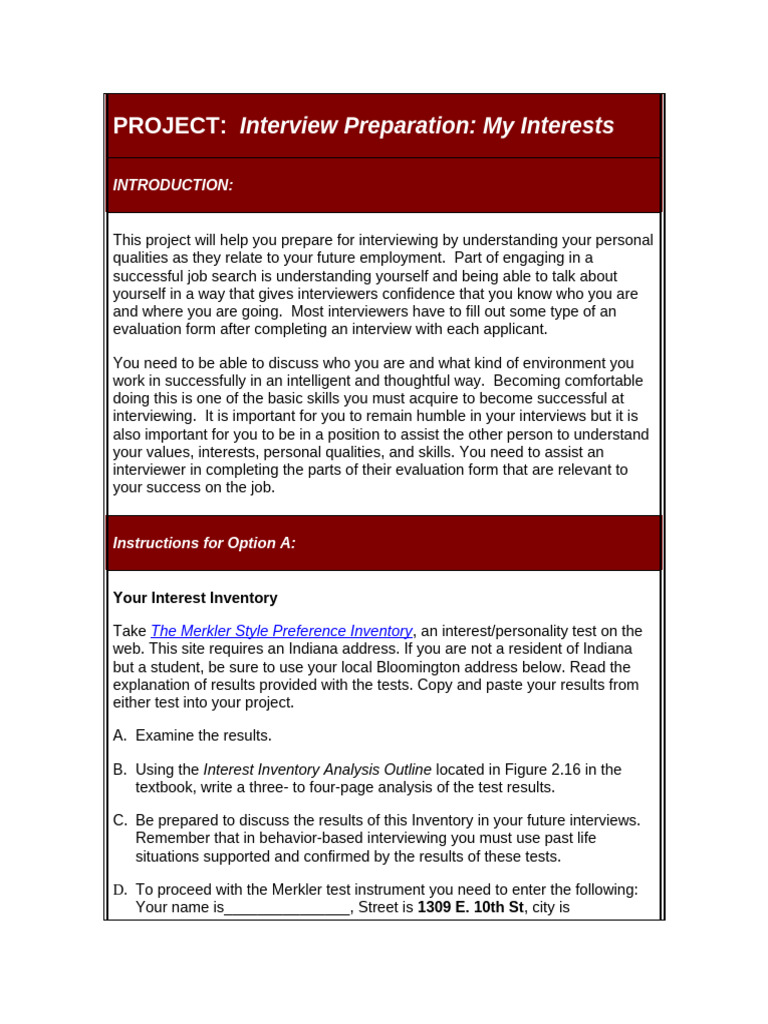 Chapter 3 - Project-Interview Preparation-My Interests | PDF