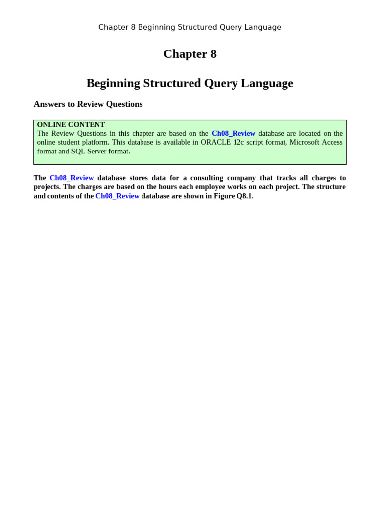 SQL Basics: Ch08 Review Database | PDF | Sql | Databases