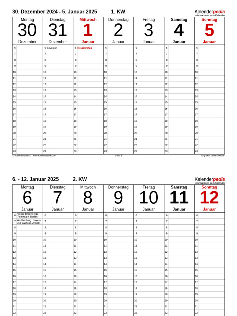 Wochenkalender 2025 Querformat Zeitmanagement | PDF