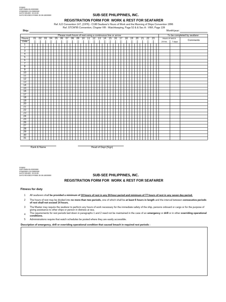 A.2) Work Rest Hours Record | PDF | Shipping | Water Transport