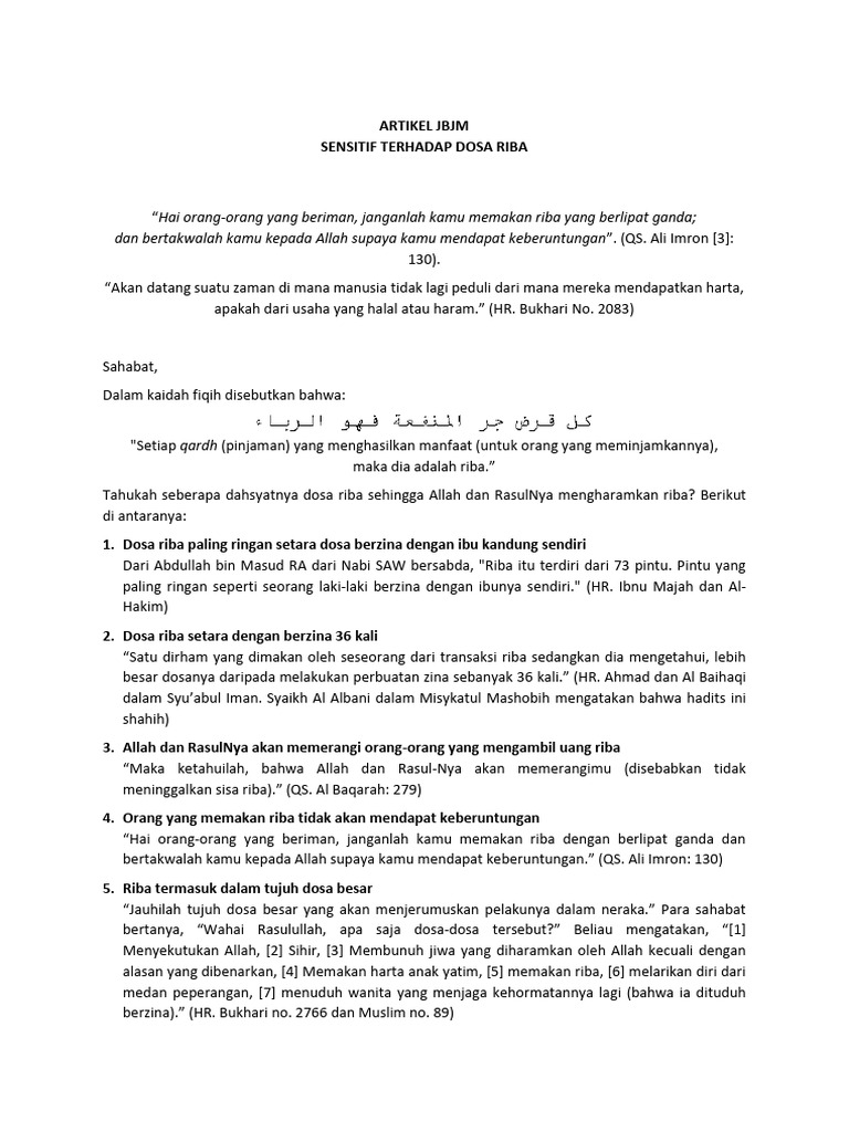 Dosa Riba: Setara dengan Berzina | PDF