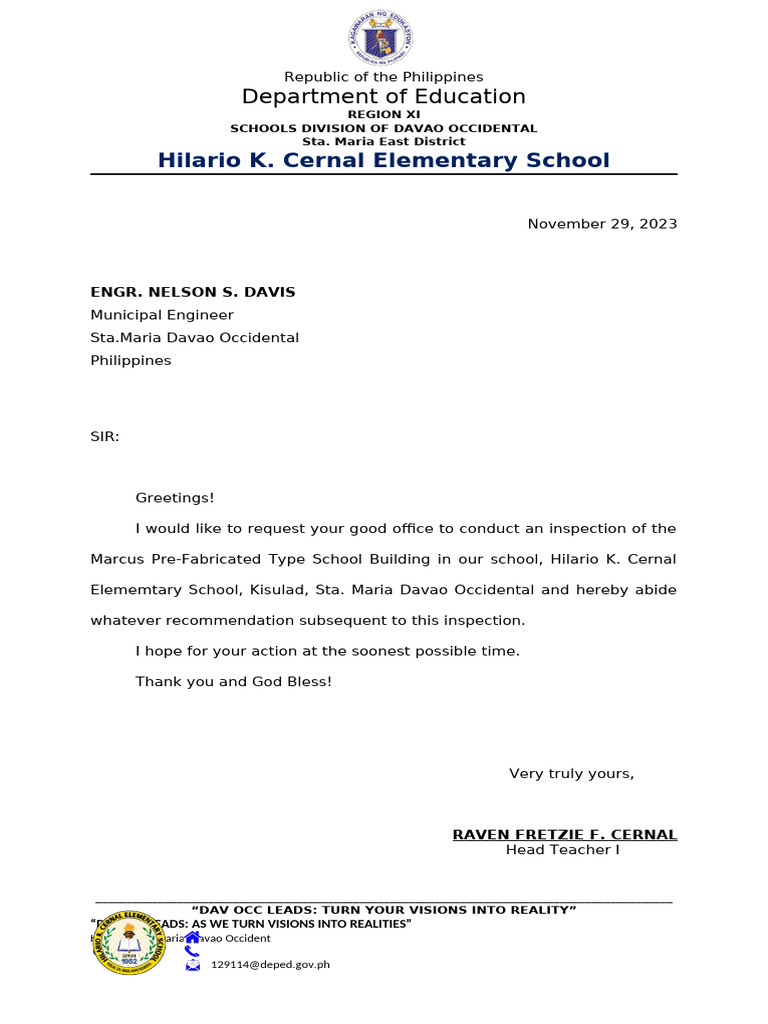 Request for School Building Inspection | PDF