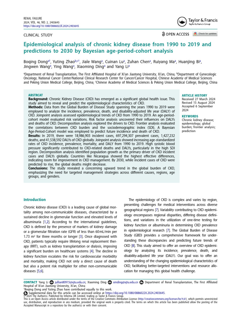 Epidemiological Analysis of Chronic Kidney Disease From 1990 To 2019 ...