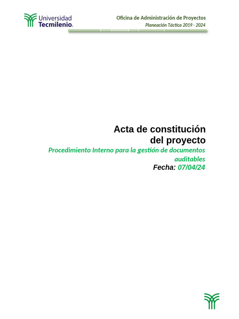 Plantilla Acta de Constitución de Proyecto | PDF | Presupuesto ...