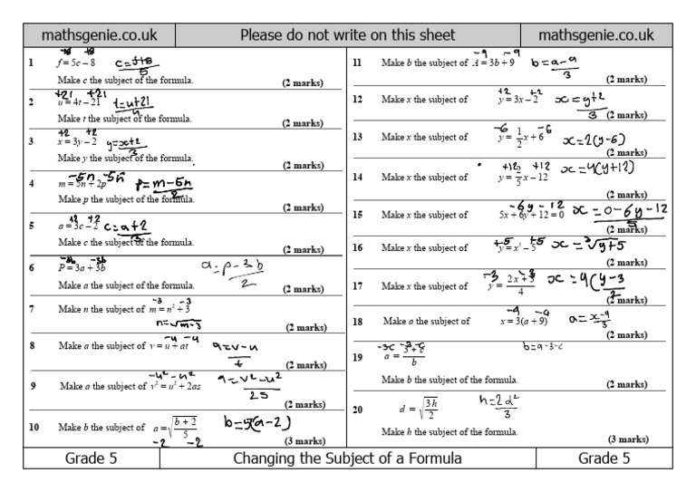 Changing the Subject in Formulas | PDF