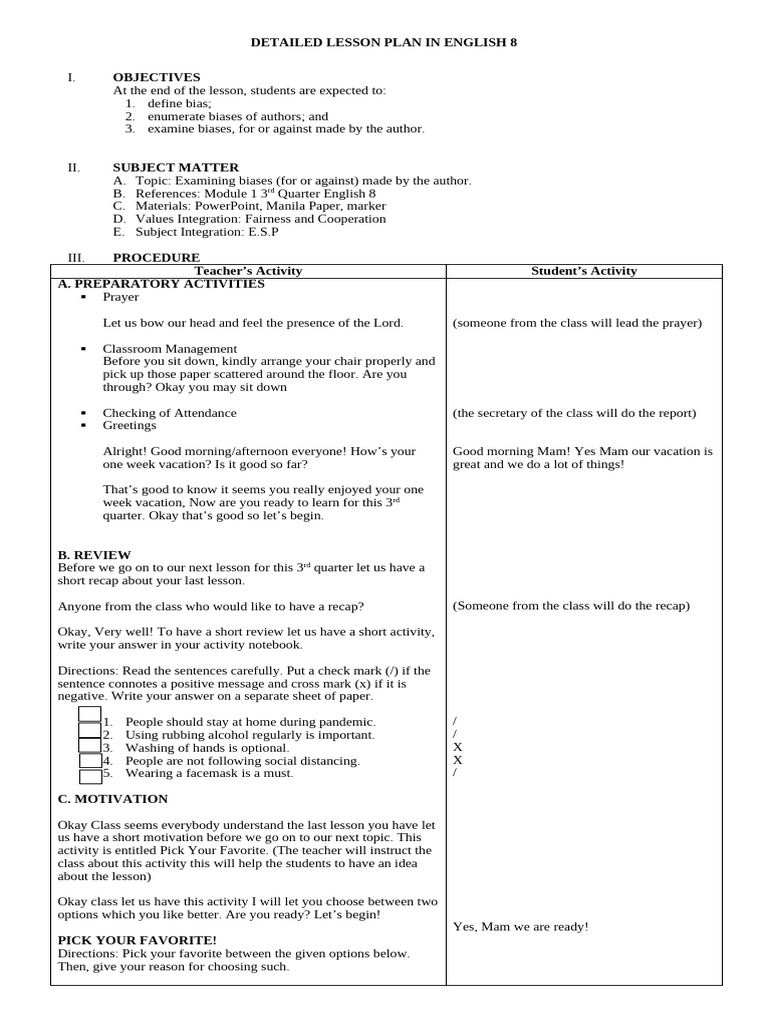 Organizing Bias Detailed Lesson Plan in English 8 | PDF | Bias | Dogs