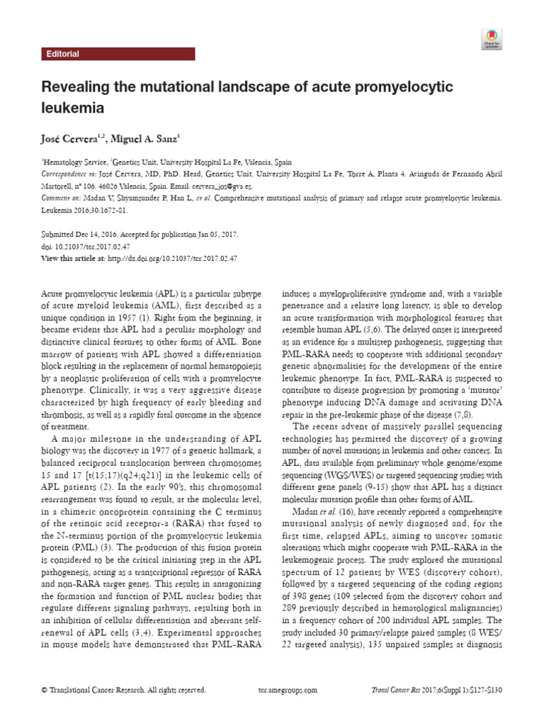Revealing The Mutational Landscape of Acute Promyelocytic Leukemia ...