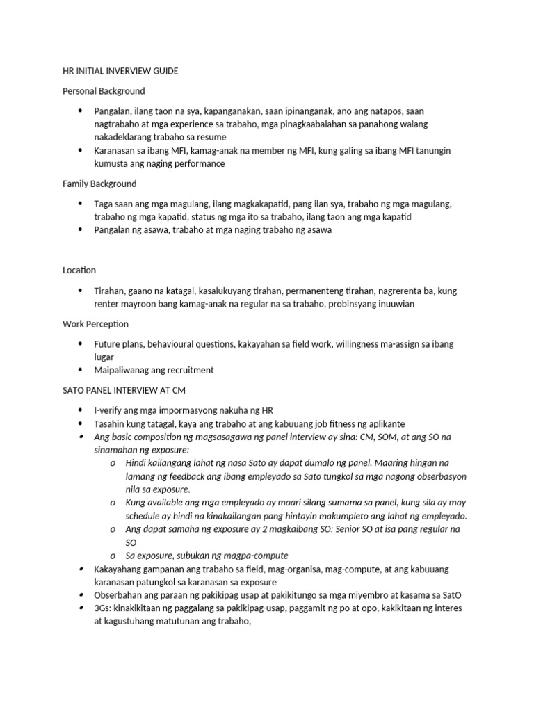 HR Initial Inverview Guide | PDF