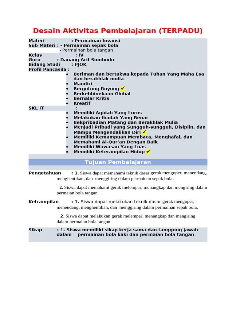 Permainan Invansi untuk Siswa Kelas IV | PDF