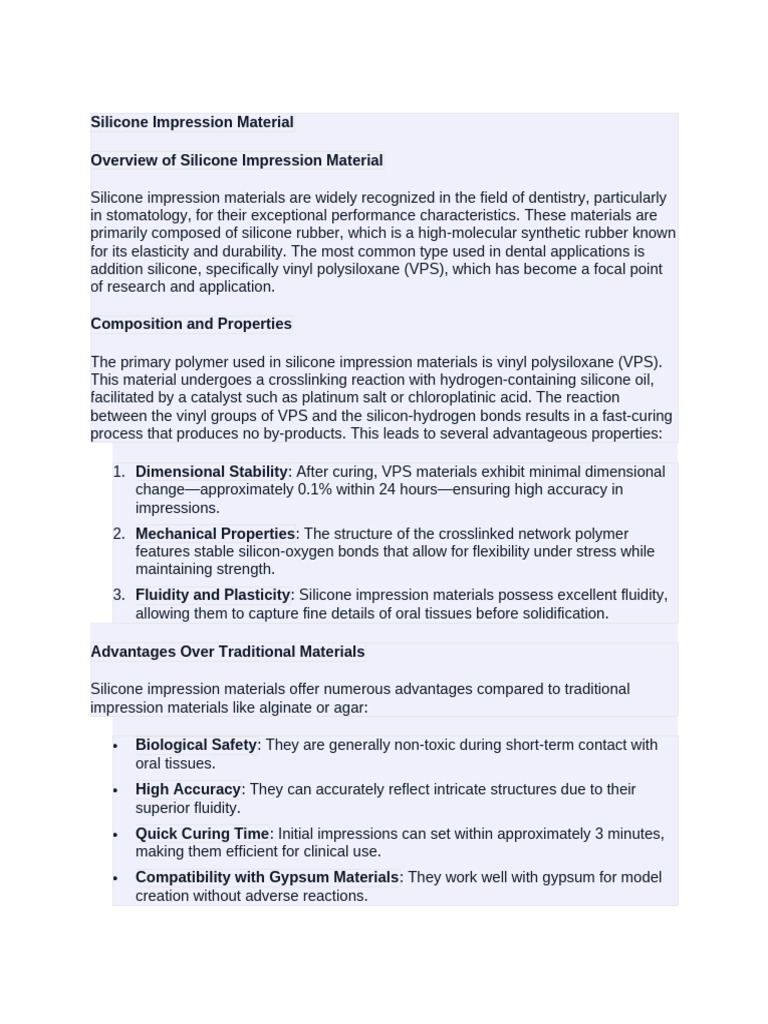 Types of Silicone Impression Materials | PDF | Silicone | Mechanical ...