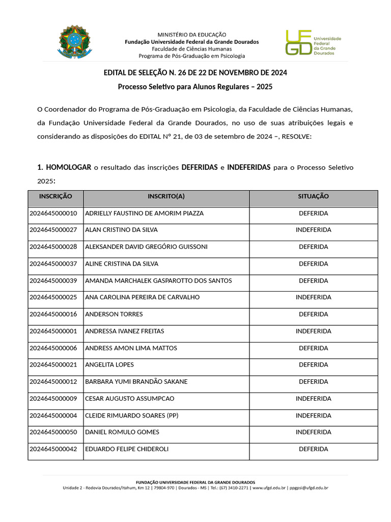 4 Homologao Das Inscries Ps 2025 Copia PDF