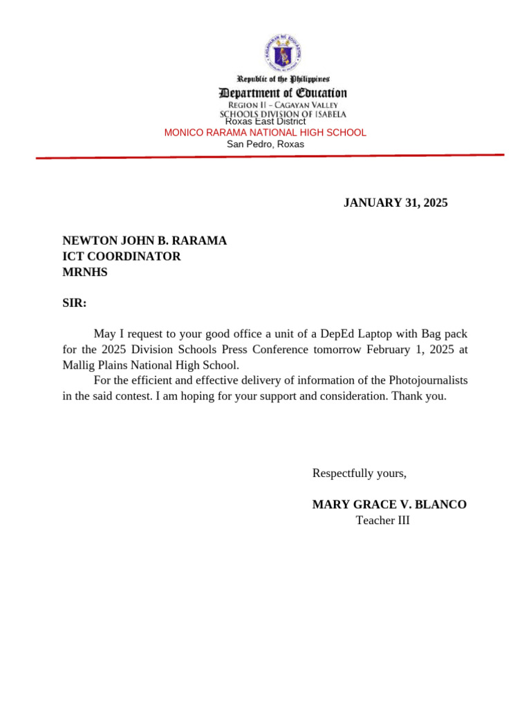 Request for DepEd Laptop for Press Conference | PDF