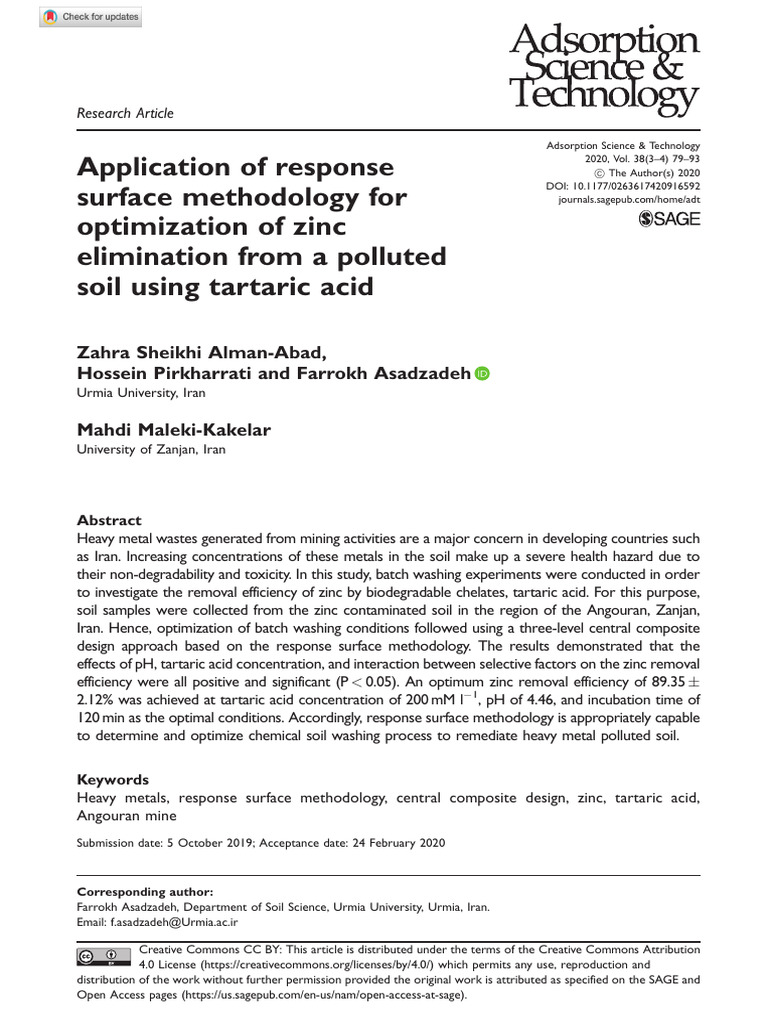 Application of Response Surface Methodology For Optimization of Zinc ...