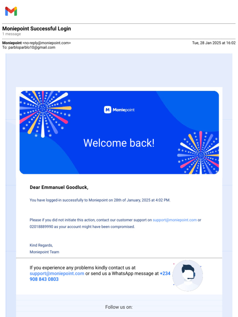 Moniepoint Login Confirmation | PDF