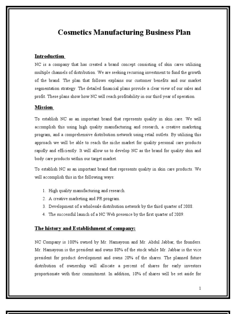 Cosmetics Manufacturing Business Plan 2 PDF Retail Debits And Credits