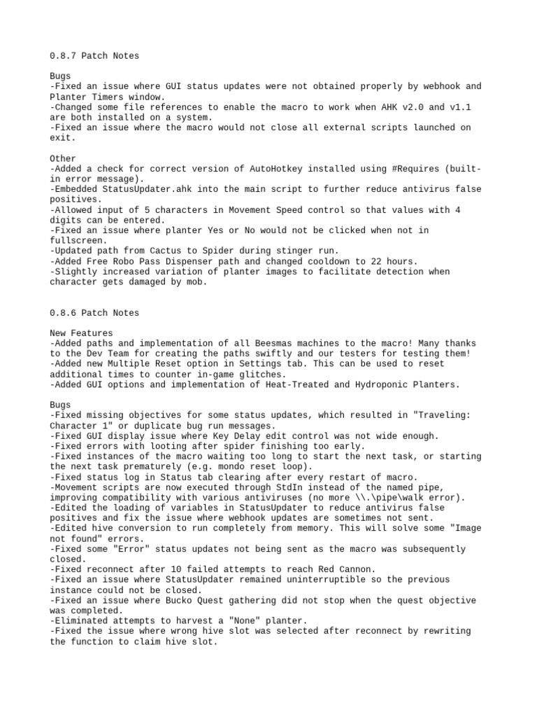 Natro Macro Patch Notes 6 | PDF | Software Bug | Bees