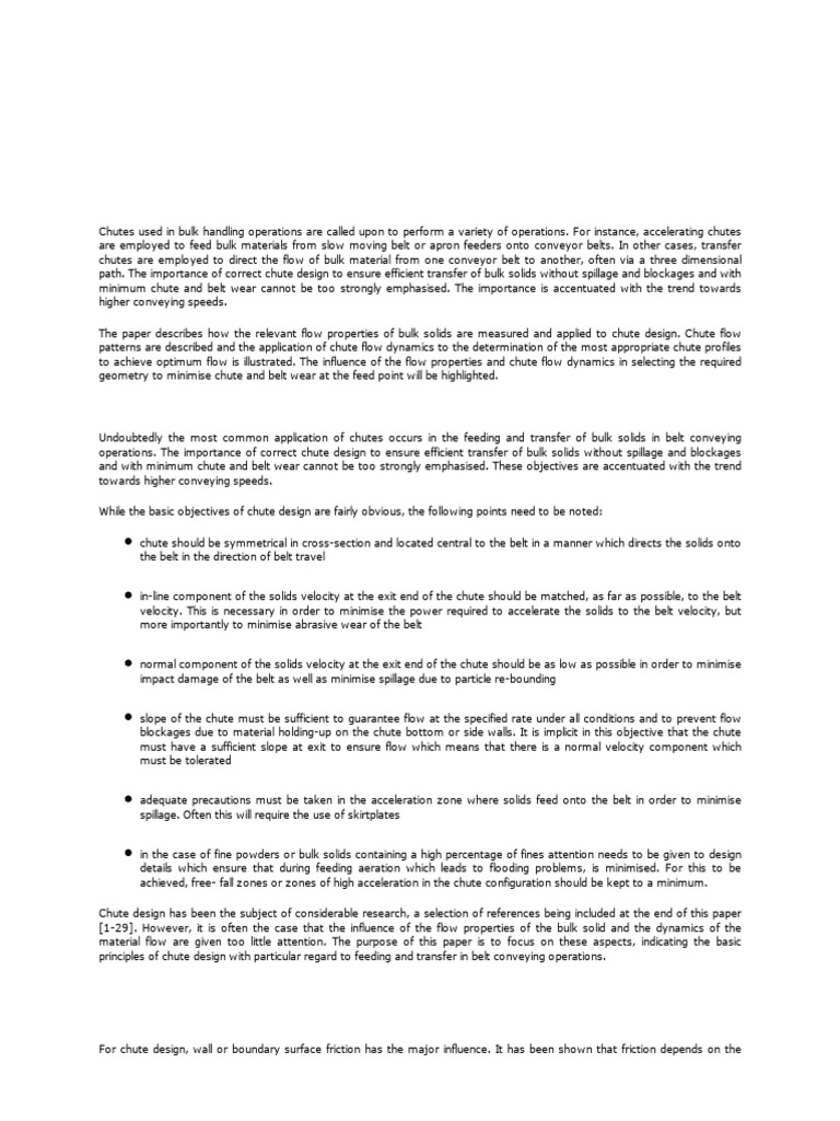 Chute Design for Bulk Material Transfer | PDF | Stress (Mechanics ...