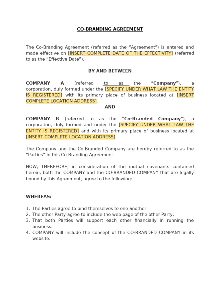 Co-Branding Agreement Overview | PDF | Arbitration | Indemnity