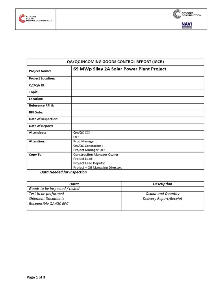 Silay 2A Solar Power QA/QC Report | PDF