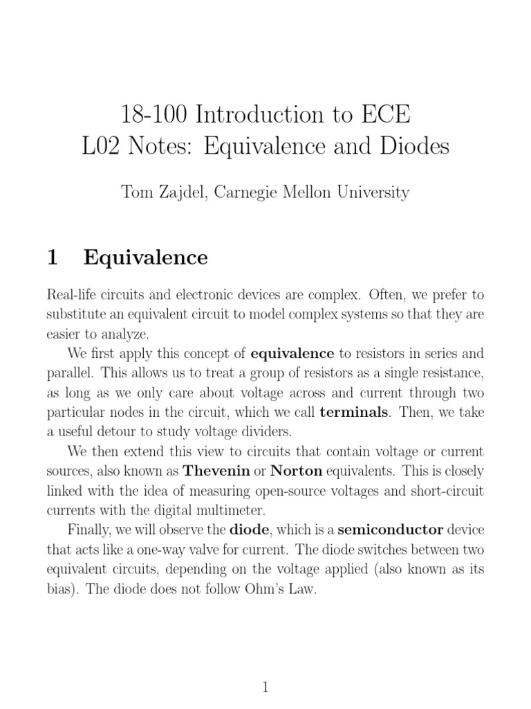 ECE Notes: Circuit Equivalence & Diodes | PDF | Series And Parallel ...