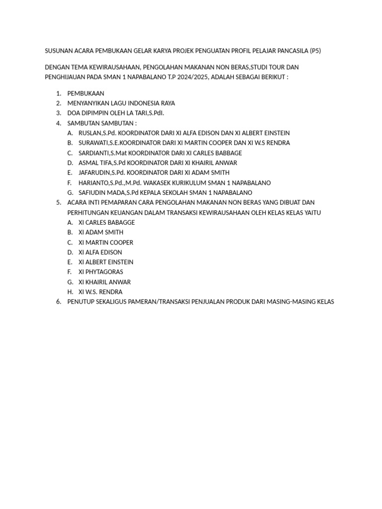 Acara Pembukaan Gelar Karya P5 SMAN 1 | PDF