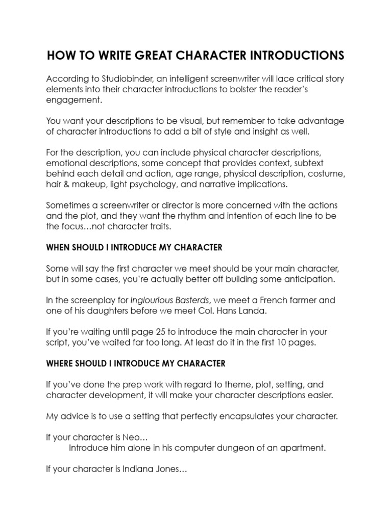 How To Write Great Character Introductions | PDF
