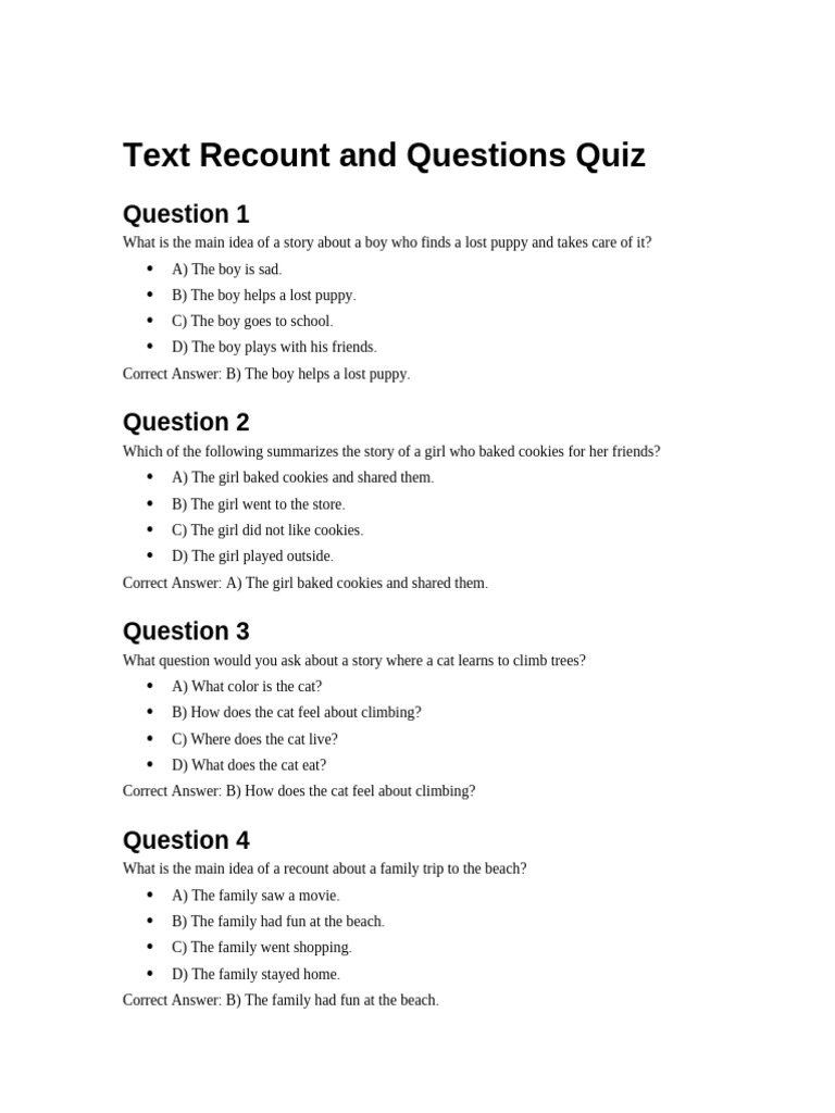 Text Recount and Questions Quiz | PDF